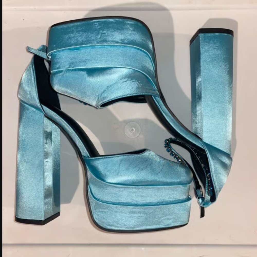 Baby blue platform heels